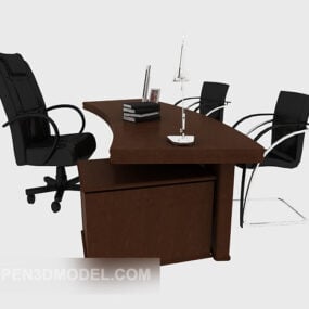 Drewniany stół do pracy biurowej z krzesłem Model 3D