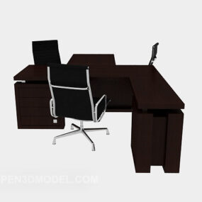 طاولة وكرسي خشبي أسود للمكتب نموذج ثلاثي الأبعاد