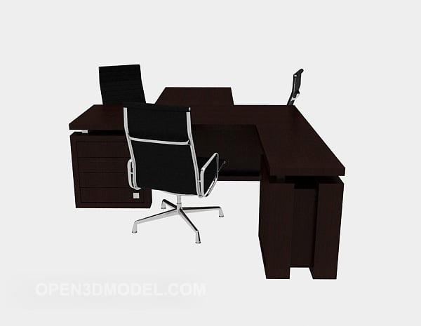 Office Black Wooden Table And Chair Furniture