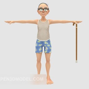 Alter Mann mit Schlagstock-Charakter-3D-Modell