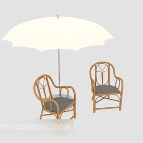 כיסא טרקלין חיצוני עם מטריה דגם תלת מימד