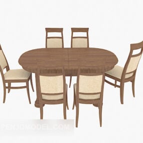 Oval Table Chair Set 3d model