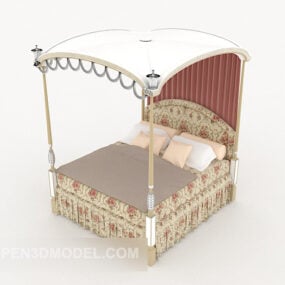 نموذج ثلاثي الأبعاد لسرير مزدوج على شكل زهرة وردية رعوية