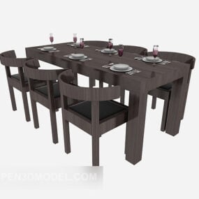 طاولة طعام من الخشب الصلب على الطراز الرعوي نموذج ثلاثي الأبعاد