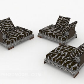 3d модель темного комбінованого дивана з малюнком