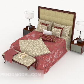 Patterned Double Bed 3d model