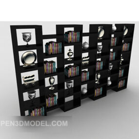 تزیین قفسه کتاب مشکی مدل سه بعدی