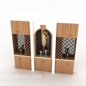 خزانة عرض خشبية منزلية منمقة نموذج ثلاثي الأبعاد