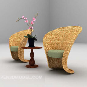 Ratanový stůl a židle nábytek 3D model