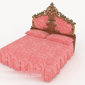 Pink European Double Bed 3d model