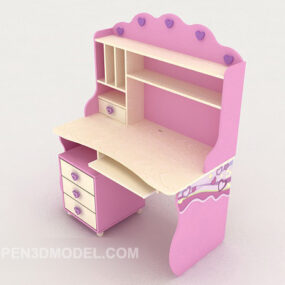 粉红色可爱的孩子书桌3d模型