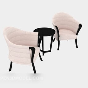 Sofá monocromático rosa com mesa Modelo 3d