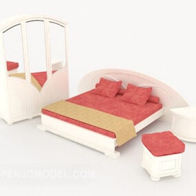 Model 3d Tempat Tidur Ganda Segar Seri Pink