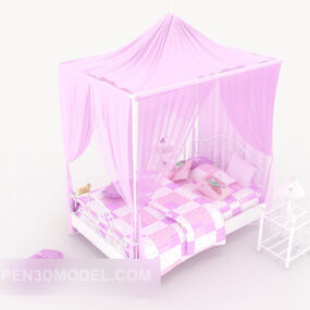 Pink Single Bed Furniture 3d model