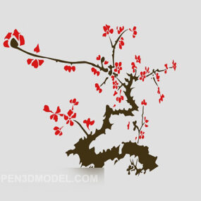 Plommon väggmålad träd 3d-modell