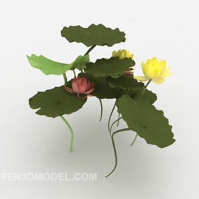 Modelo 3d de planta de lótus com folhas verdes de lagoa
