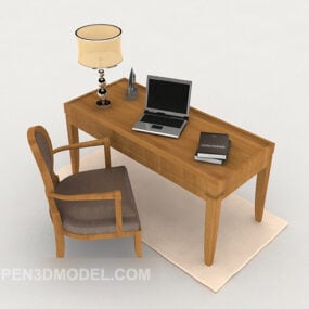 감옥 나무 책상 의자 3d 모델
