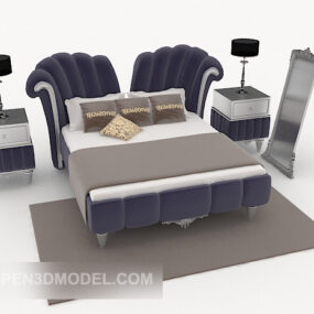 Purple Modern Double Bed 3d model