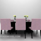 Table carrée avec chaises en tissu violet