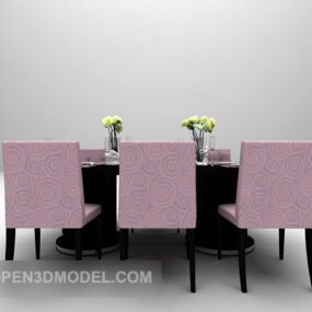 Square Table With Purple Fabric Chairs 3d model