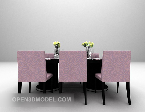 Square Table With Purple Fabric Chairs
