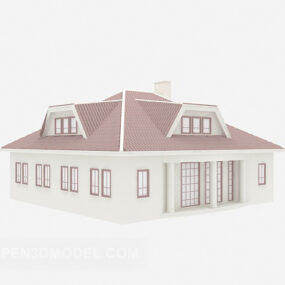Model 3D budynku willi z czerwonym dachem