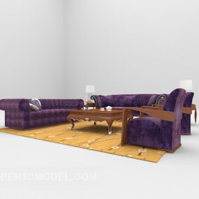 Mô hình 3d nội thất sofa kết hợp màu tím
