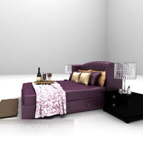 Purple Double Bed With Nightstand 3d model