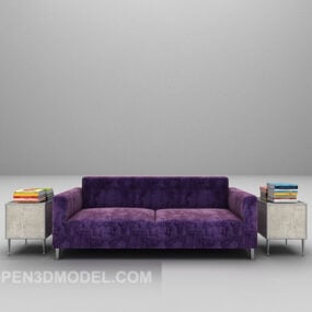 Purple Fabric Sofa With Table 3d model