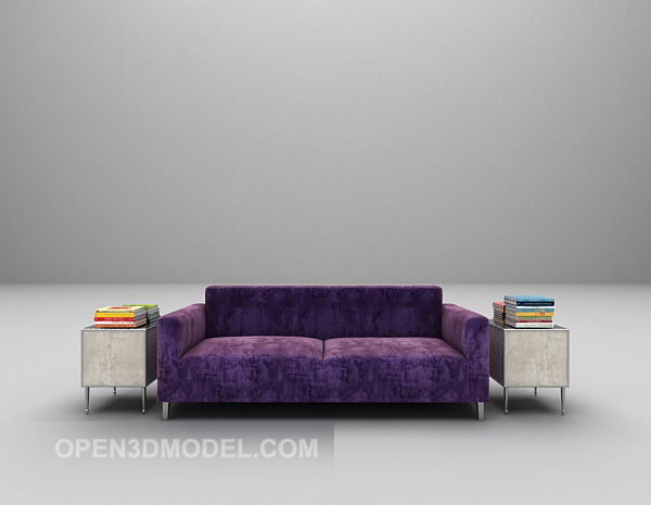Purple Fabric Sofa With Table