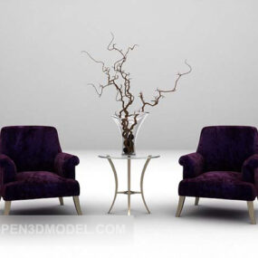 Purple Fabric Table And Chairs 3d model