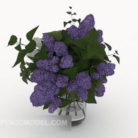 Pot Purple Flower Set 3d model
