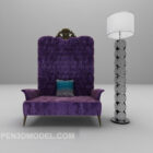 Violetti korkeatasoinen sohva, jossa lattiavalaisin
