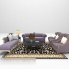 紫色の革のソファの家具