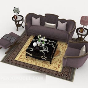 Mẫu nội thất sofa tân cổ điển màu tím 3d