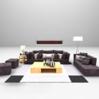 Combinación de sofá morado con alfombra