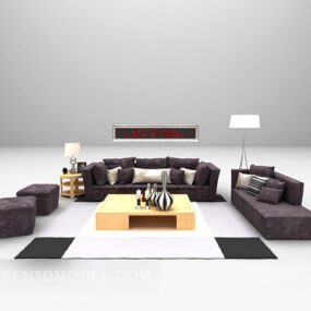 ספה סגולה שילוב עם שטיח דגם תלת מימד