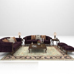 Purple Wood Sofa 3d model