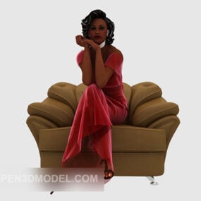 Model 3d Karakter Gadis Kecantikan Gaun Merah