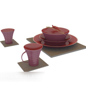 Red Bowl Cup Set 3D-Modell