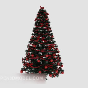 עץ חג המולד עם כדורים אדומים מודל 3D דקורטיבי