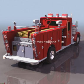 老式红色消防车3d模型