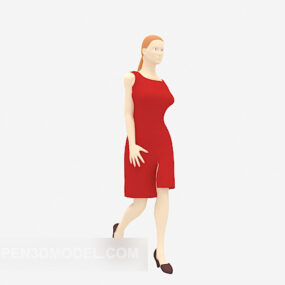 Personnage de dame jupe rouge modèle 3D