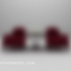 Red Velvet Twin Sofa With Table 3d model