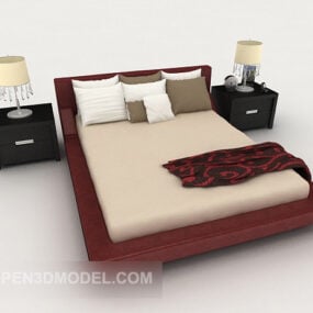 Red Home Simple Double Bed 3d model