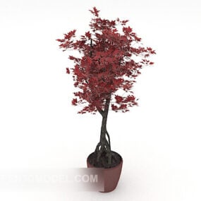 Red Leaf Potted Plant Decoration 3d model