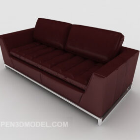 Red Leather Double Sofa 3d model