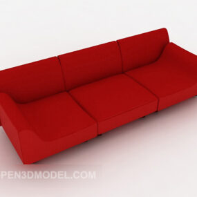 Red Minimalist Three-person Sofa Design 3d model