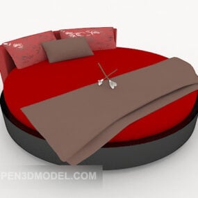 Red Round Double Bed 3d model