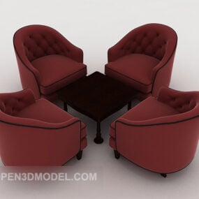 红色简约家用沙发套装3d模型